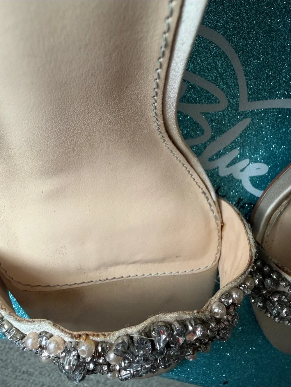 Women's Embellished Ankle-Strap Heels - Light Champagne 3 inches